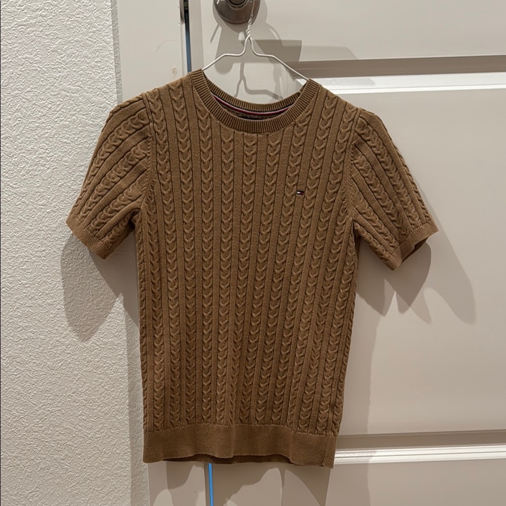 Tommy Hilfiger Men's Tan Cable Knit Crewneck Sweater